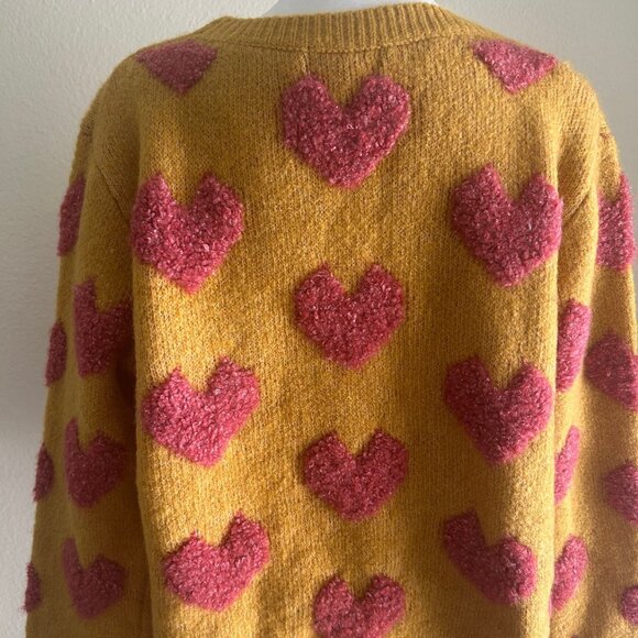 &Merci Sweater Crewneck Pink Puff Hearts Boxy Oversized SZS - Picture 4 of 11